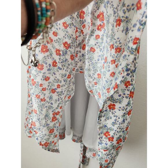 Trixxi XL white red blue ditsy floral tie waist knee length flowy tank dress - Picture 5 of 9